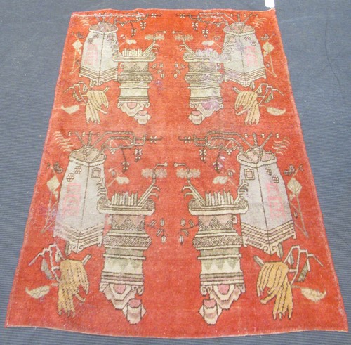 Lot 874 - A Turkestan Khotan pictorial rug, early 20th...