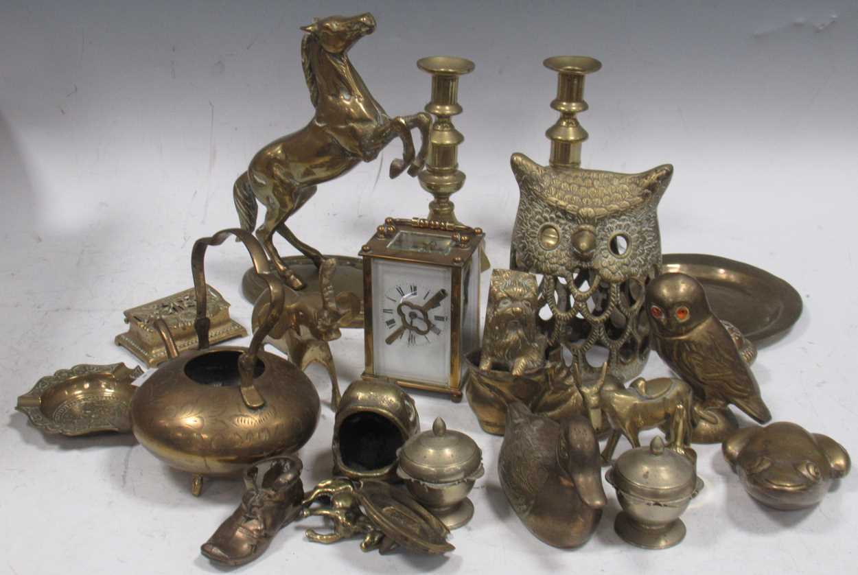 Lot 65 - Box of brass ornaments and novelty brass...