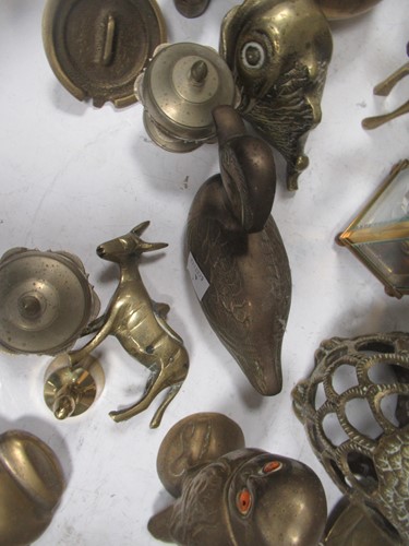 Lot 65 - Box of brass ornaments and novelty brass...