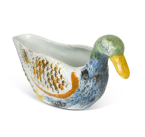 Lot 410 - A Prattware sauceboat in the form of a duck, circa 1800
