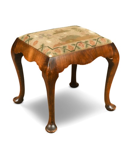 Lot 467 - A George II style walnut stool with tapestry seat, 19th century