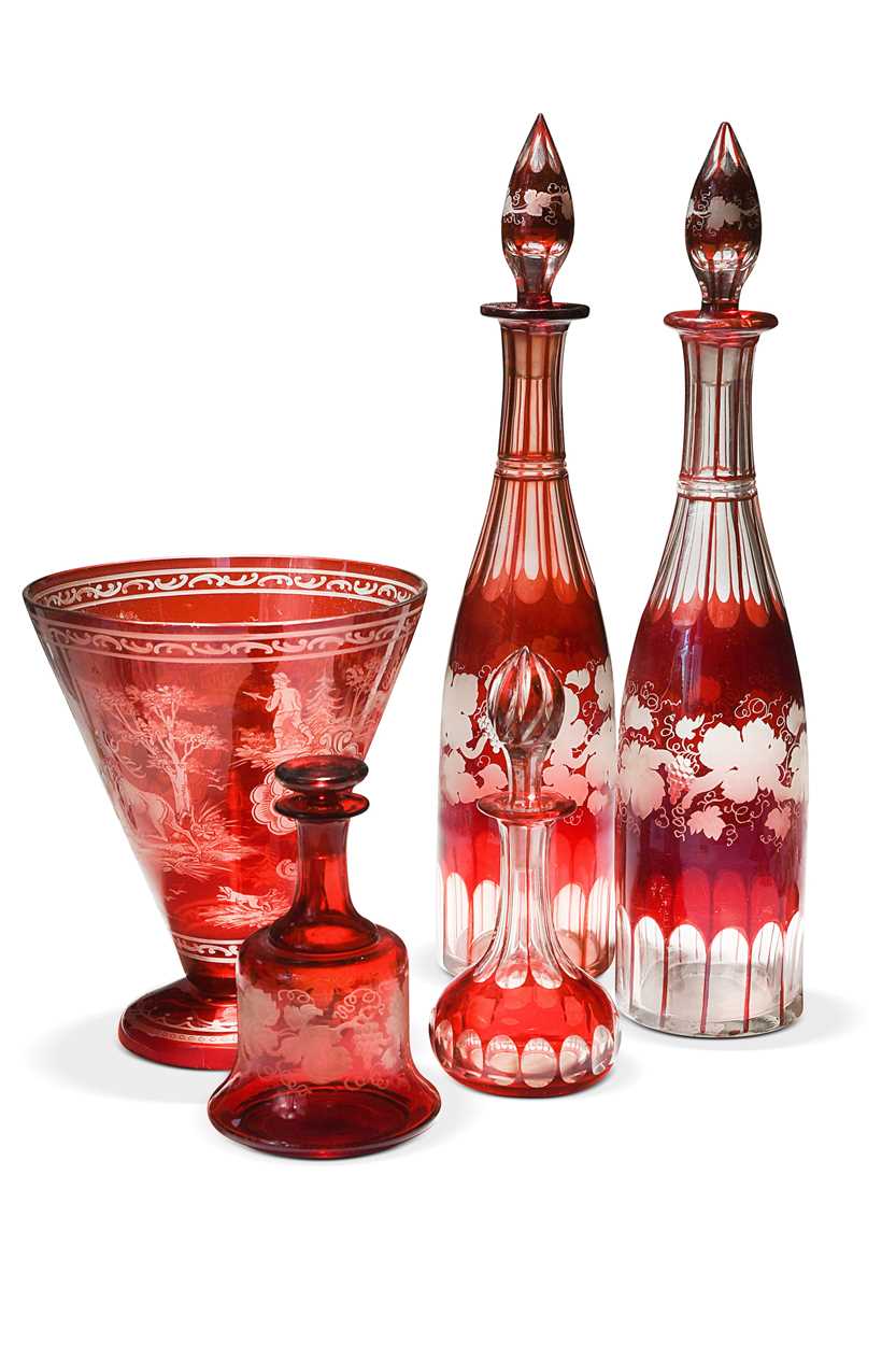 Lot 451 - A group of Bohemian ruby-flashed glassware,