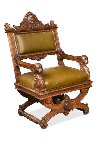 Lot 593 - A Victorian Renaissance Revival carved walnut throne chair