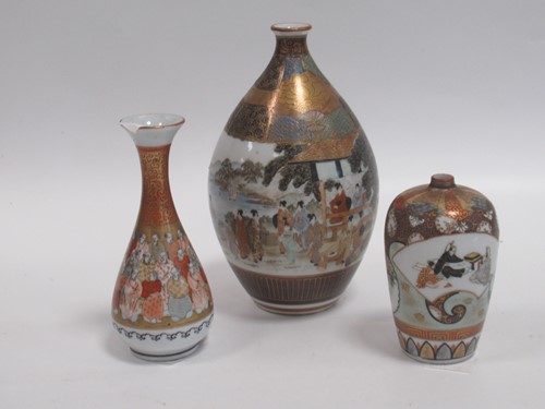 Lot 246 - A group of three Kutani porcelain vases: an...