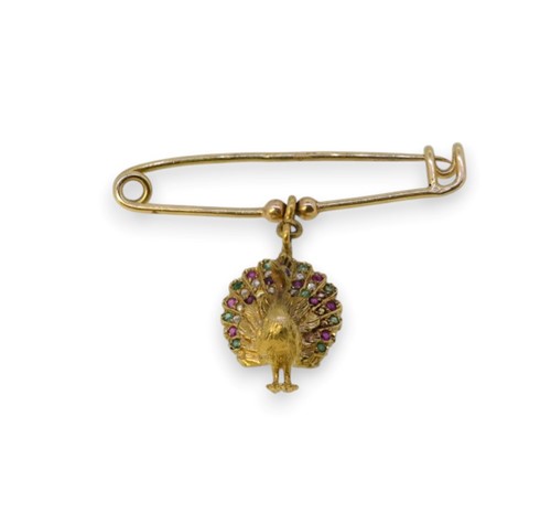 Lot 64 - A gemset peacock brooch