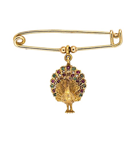 Lot 88 - A gemset peacock brooch