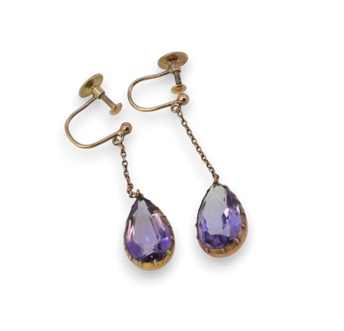 Lot 37 - A pair of early 20th century amethyst ear pendants