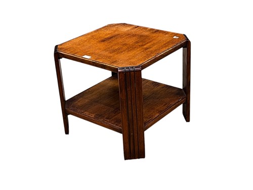 Lot 730 - Art deco two tier oak table with canted...