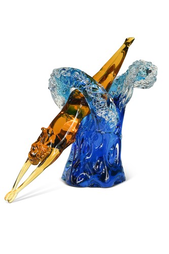 Lot 16 - A Murano glass two-part sculpture of a figure diving through a wave