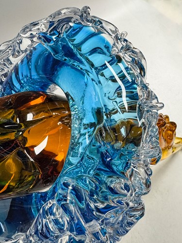 Lot 16 - A Murano glass two-part sculpture of a figure diving through a wave