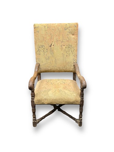 Lot 648 - A Baroque style carved oak armchair, the...