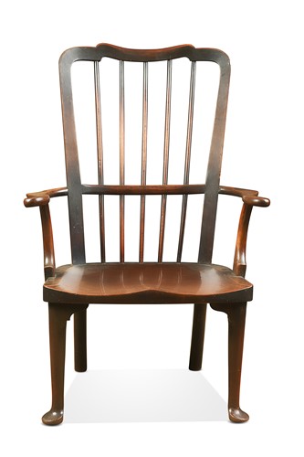Lot 384 - A mahogany stick back armchair, late 18th century