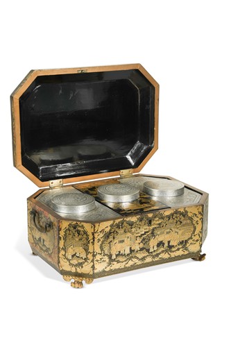 Lot 540 - A Chinese export lacquer tea caddy, Qing Dynasty mid 19th century