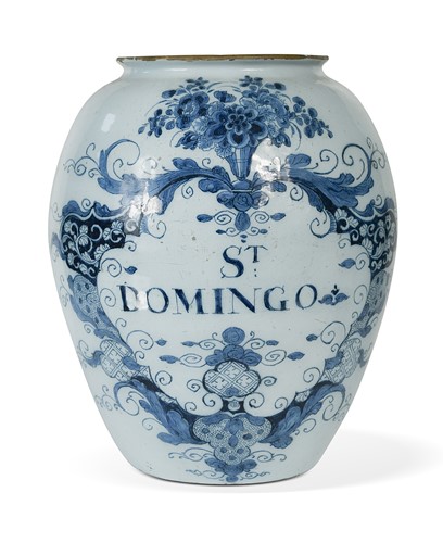 Lot 430 - A Delft blue and white drug jar, early 18th century