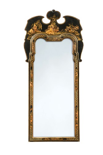Lot 539 - A black and gilt chinoiserie wall mirror, early 20th century