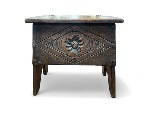 Lot 821 - A small 19th century oak chest with lozenge...