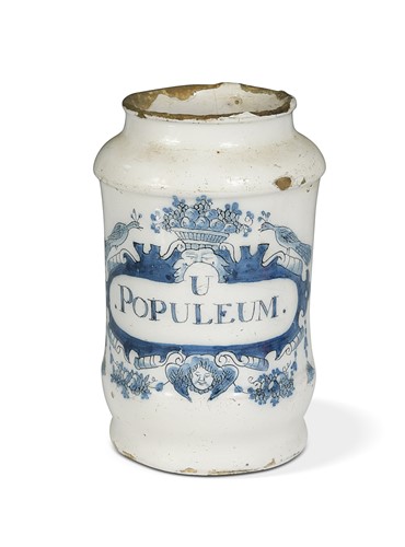 Lot 383 - A Delft blue and white drug jar, 18th century