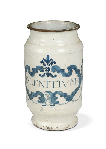 Lot 380 - A Delft blue and white drug jar, 18th century