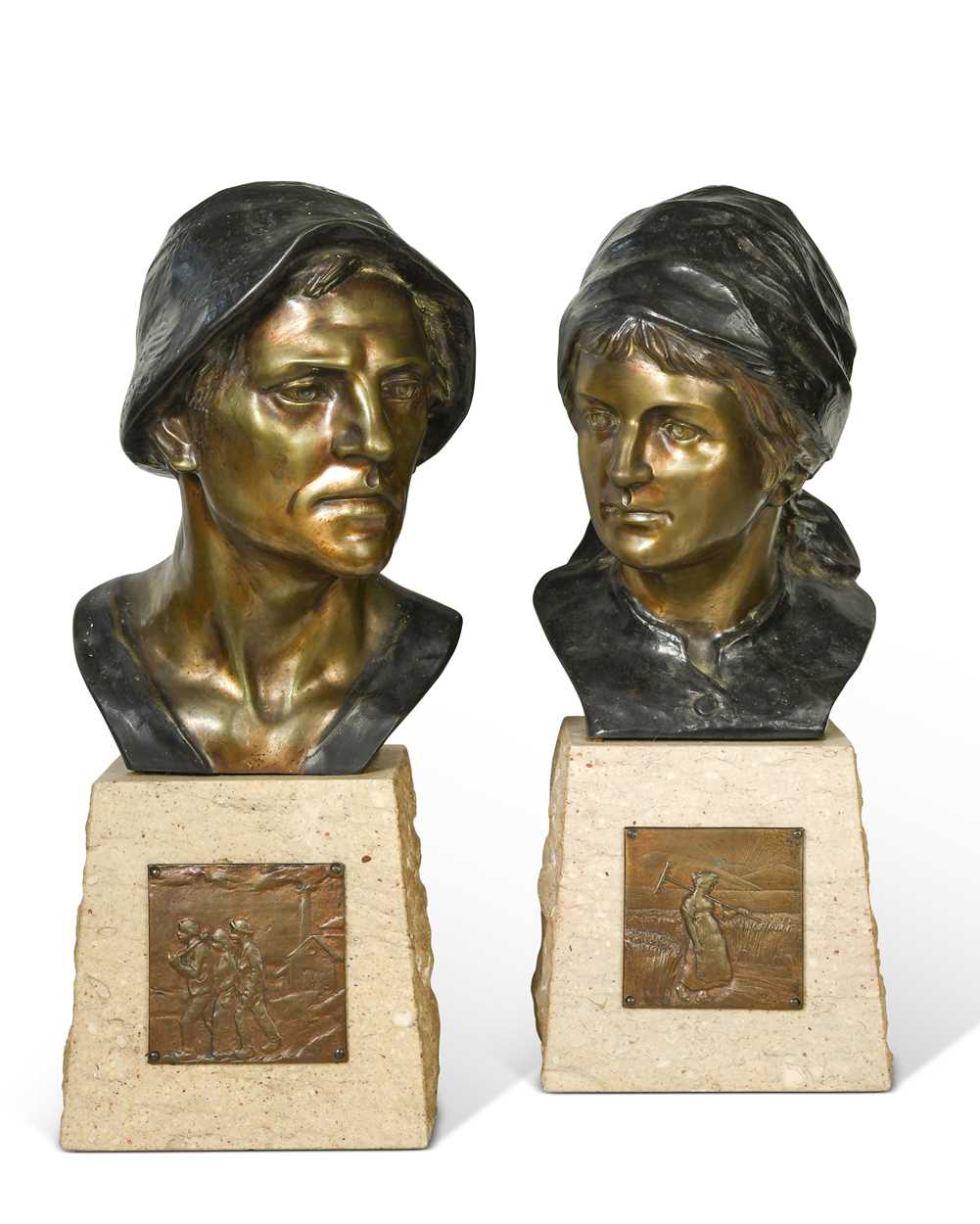 Lot 81 - Attributed to Adolf Joseph (Adolf Josef) Pohl, (1872 -1930), a pair of bronze portrait busts