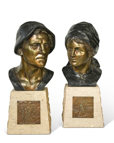 Lot 81 - Attributed to Adolf Joseph (Adolf Josef) Pohl, (1872 -1930), a pair of bronze portrait busts