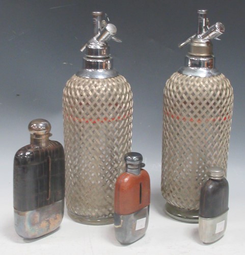 Lot 28 - Three silver plate and glass hip flasks and a...