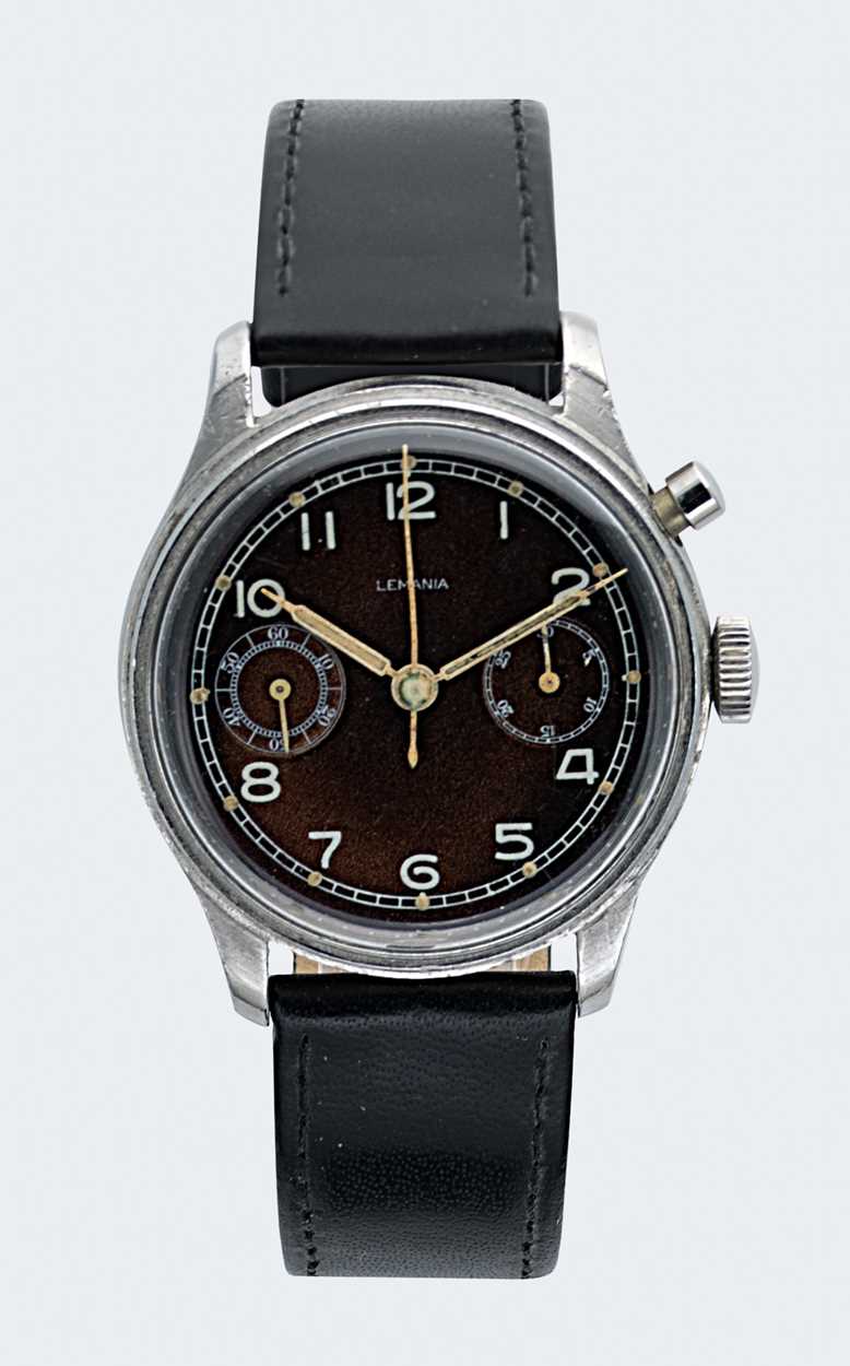 Lot 255 - Lemania - A steel military style chronograph wristwatch