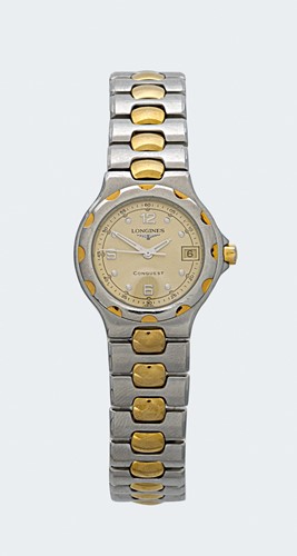 Lot 250 - Longines - A steel and gold-plated 'Conquest' wristwatch