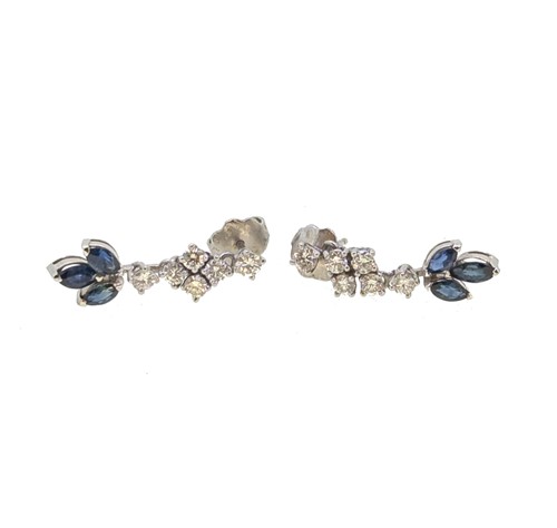 Lot 80 - A pair of sapphire and diamond ear pendants