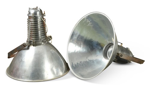 Lot 259 - A pair of large polished aluminium lights