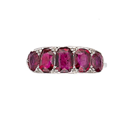 Lot 187 - An early 20th century Burmese ruby five stone ring