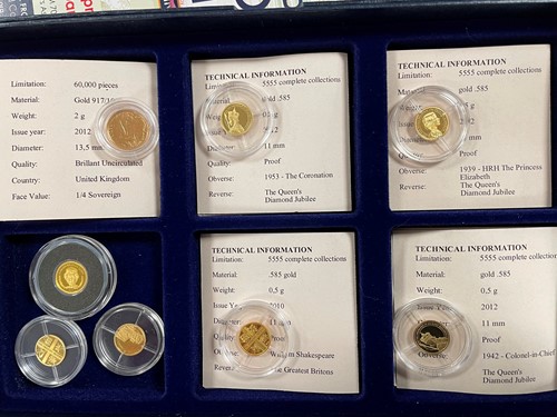 Lot 414 - A modern quarter gold sovereign (2g), and 7 x...