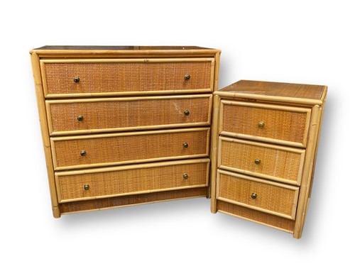 Lot 709 - A modern rattan chest of four long drawers...