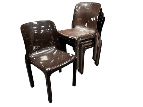 Lot 667 - Five 1970's brown stacking 'Selene' chairs by...
