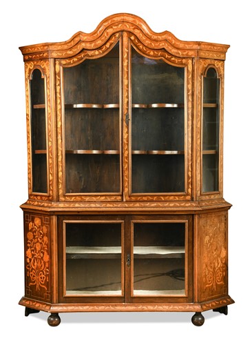 Lot 483 - A Dutch marquetry glazed display cabinet, 19th century