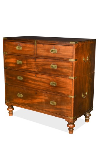 Lot 598 - A teak and brass bound military campaign chest, 19th century
