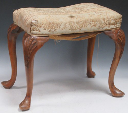 Lot 696 - A Queen Anne style walnut stool, early 20th...