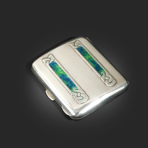 Lot 163 - Archibald Knox for Liberty, a silver and enamel pocket cigarette case