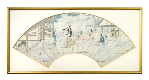 Lot 60 - A Chinese painted fan leaf, Qing Dynasty 18th/19th century