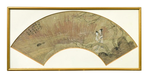 Lot 61 - A Chinese painted fan in Ming style, probably Qing Dynasty, early 18th century