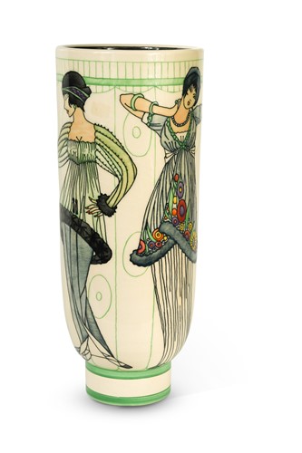 Lot 42 - Sally Tuffin for Dennis China Works, 'Poirot's Deco Fashions', a trial pottery 'fashion' vase