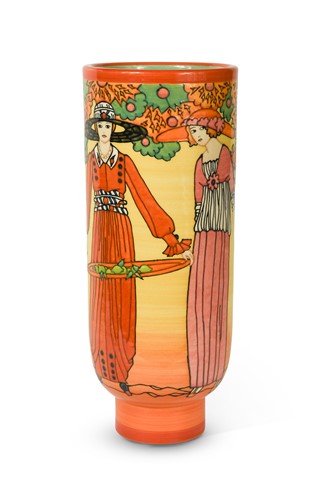 Lot 44 - Sally Tuffin for Dennis China Works, 'Summer Frocks, 1914', a pottery 'fashion' vase