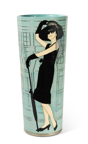 Lot 41 - Sally Tuffin for Dennis China Works, 'Little Black Dresses', a pottery 'fashion' vase