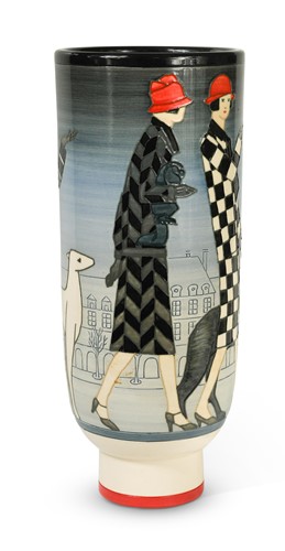 Lot 40 - Sally Tuffin for Dennis China Works, 'Autumn Tweeds', a pottery 'fashion' vase