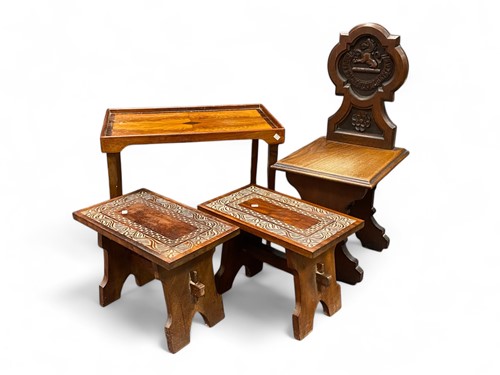 Lot 603 - A pair of carved teak stools, the rectangular...