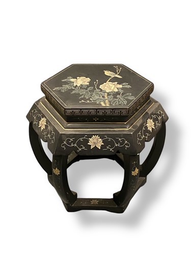Lot 758 - A 19th century Chinese lacquered stand, the...