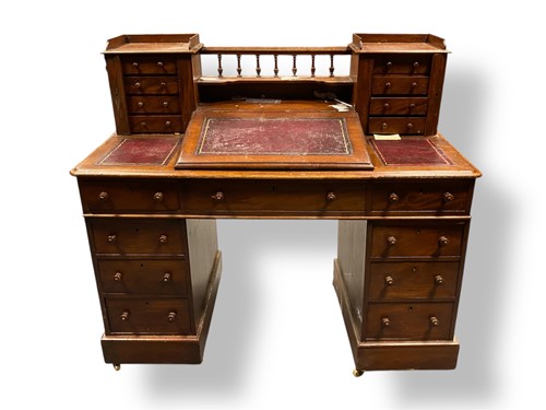 Lot 743 - A Victorian mahogany pedestal desk, the raised...