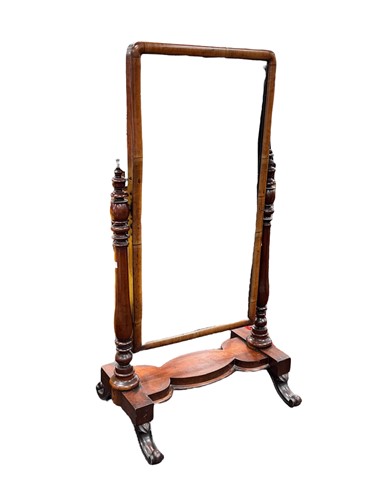 Lot 742 - A Victorian mahogany cheval mirror with turned...