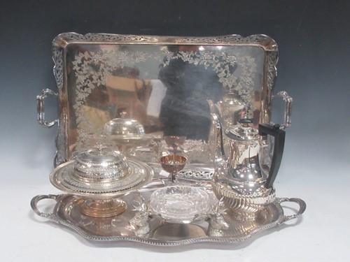 Lot 377 - Two silver-plated trays, one with engraved...