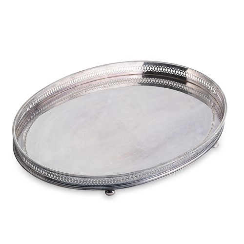 Lot 557 - An Elizabeth II silver oval gallery tray