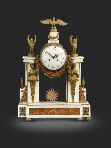 Lot 664 - A French white marble and gilt metal mounted mantel clock, early 19th century